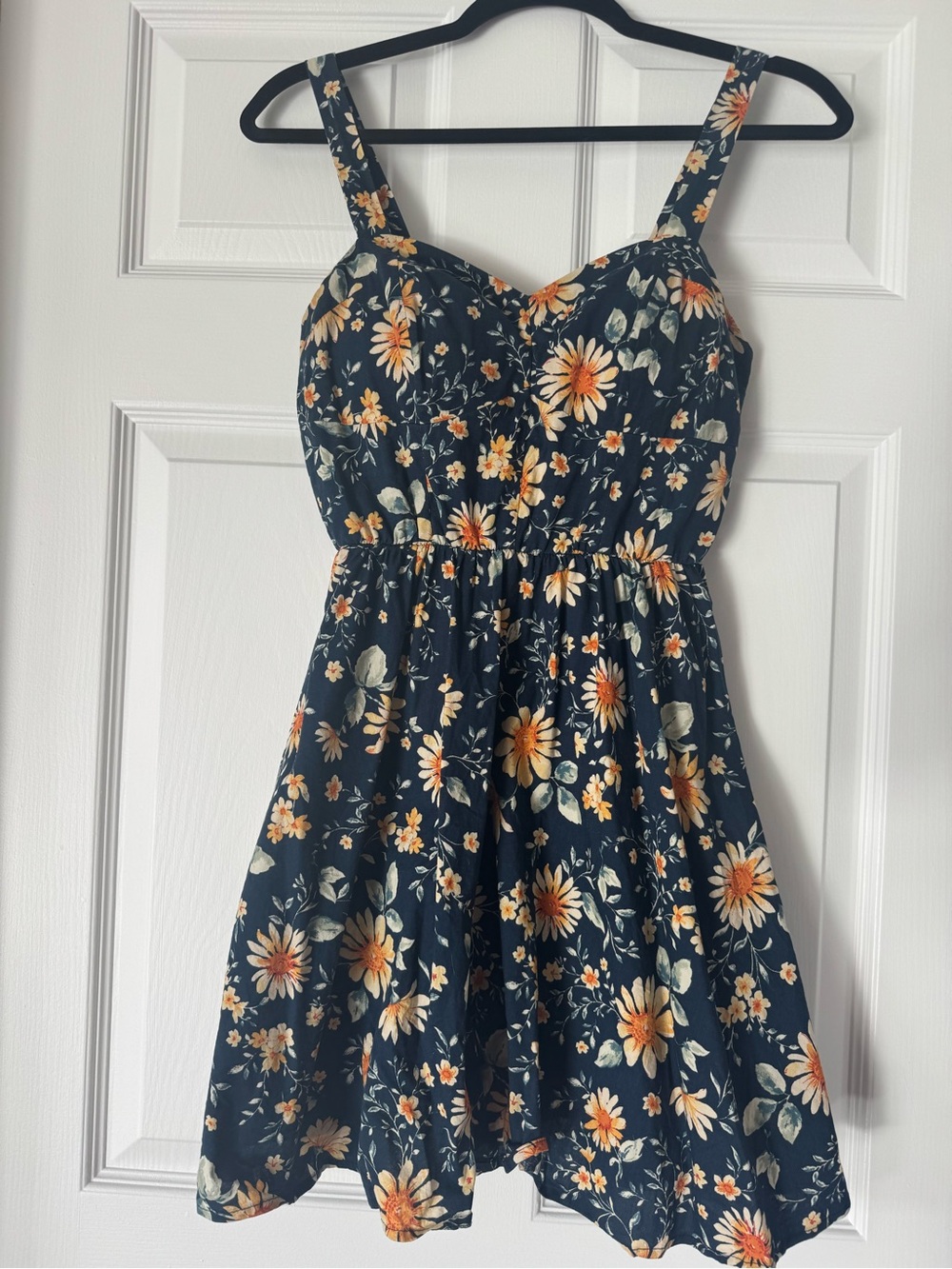 bailey blue Navy Floral Sundress with Orange Daisy Print